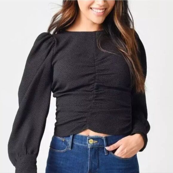 ASTR Women's Magdalene Ruched Front Long Puff Sleeve Blouse Top Size XS - Picture 2 of 10